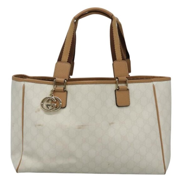 GUCCI GG Supreme Tote Bag PVC Outlet White Gold - Picture 2 of 15